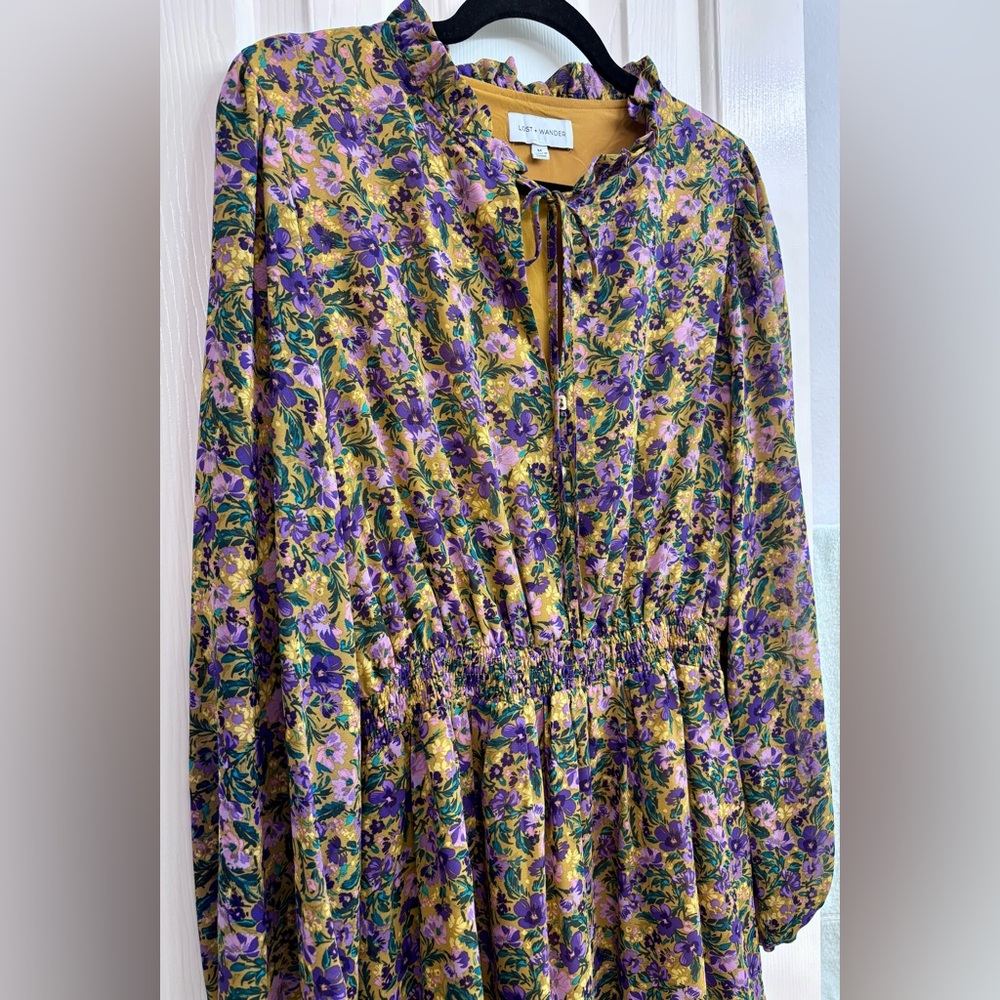 Lost + Wander Mauve Medley Purple Floral Mini Dress (Long Sleeve) - SIZE M - Picture 3 of 15